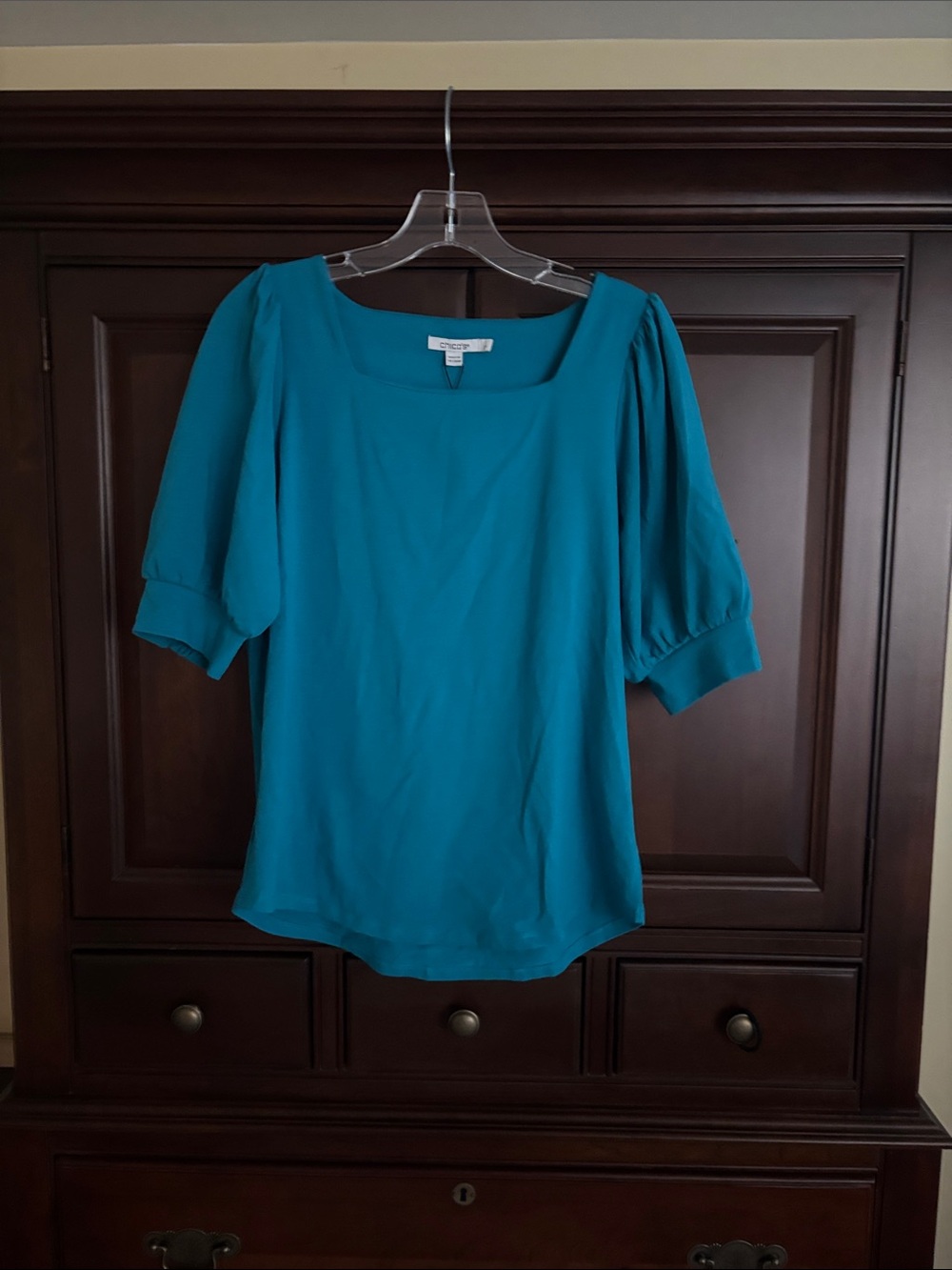 Chico's Teal Square-Neck Puff Sleeve Blouse